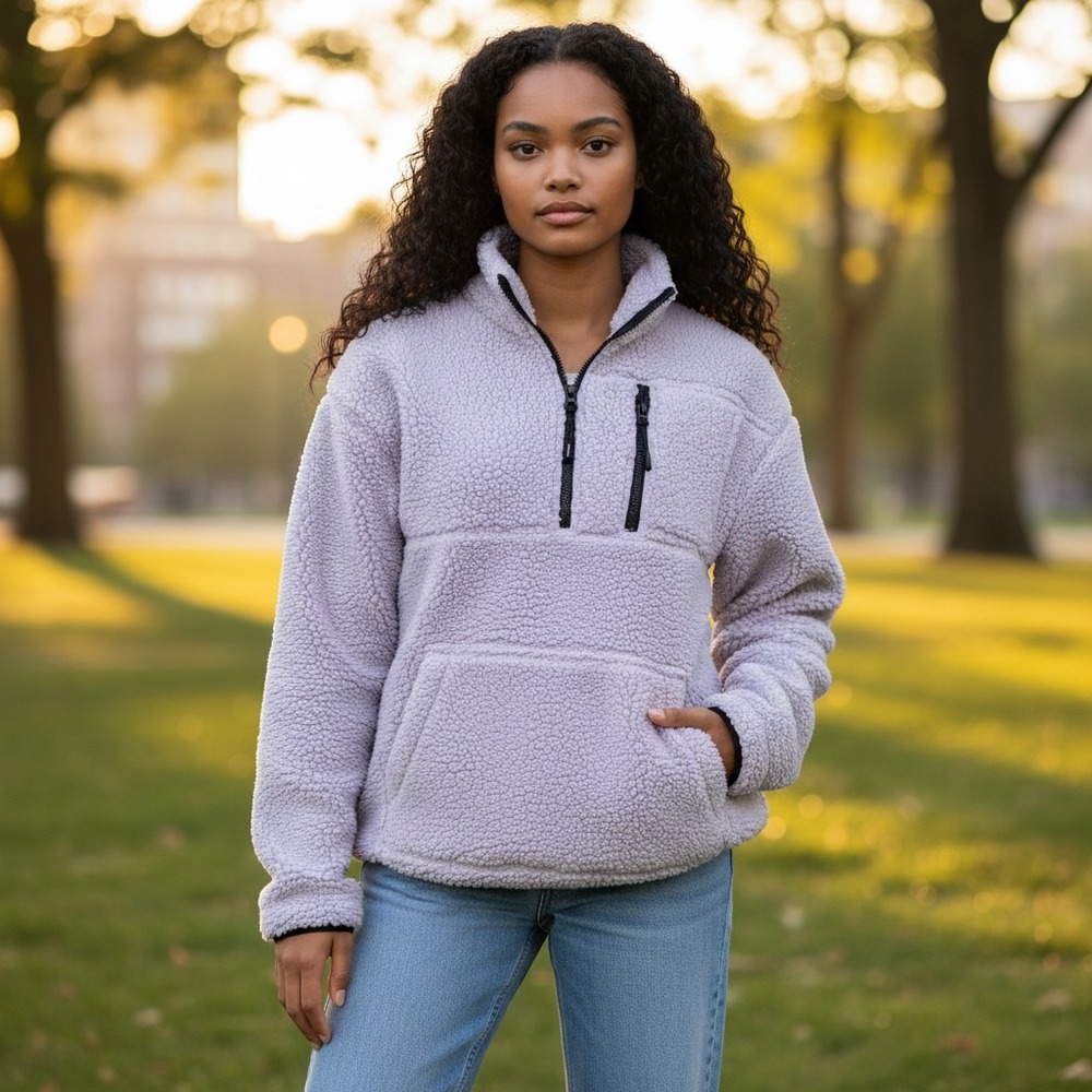 ❤️NWT Lilac Sherpa Pullover Jacket Quarter Zip Cozy Soft Fleece Sweatshirt XXL
